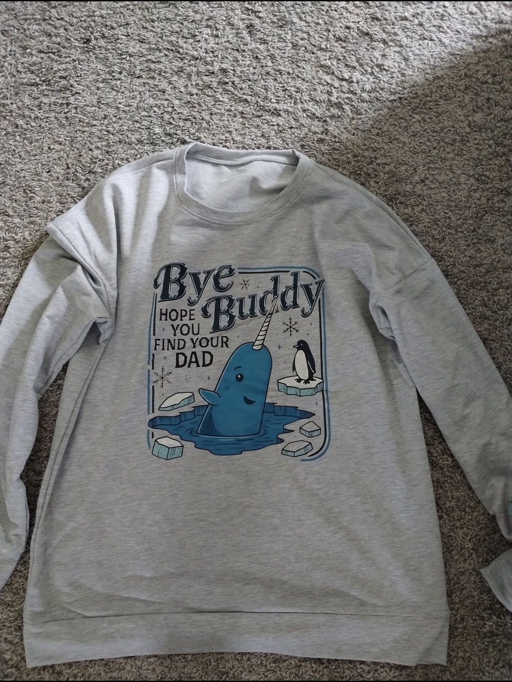 Elf Christmas 'Bye Buddy' Narwhal Graphic Long-Sleeve Top Large